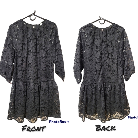 Black Raglan Balloon Sleeve Lace Dress - Picture 2 of 9